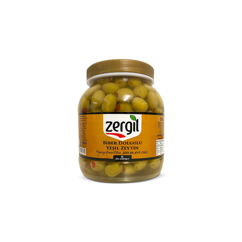 Zergil Peppery Green Olive XL 1400 Gr (Biber Dolgulu Yesil Zeytin XL)