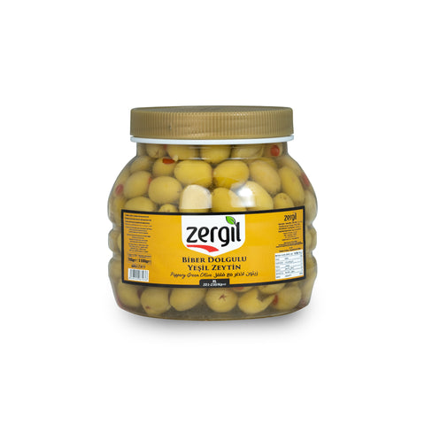Zergil Green Olives Stuffed with Pepper XL 1100 gr (Biber Dolgulu Yeşil Zeytin XL)