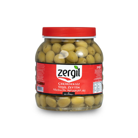 Zergil Pitted Green Olives XL 1400 gr (Cekirdeksiz Yesil Zeytin XL)