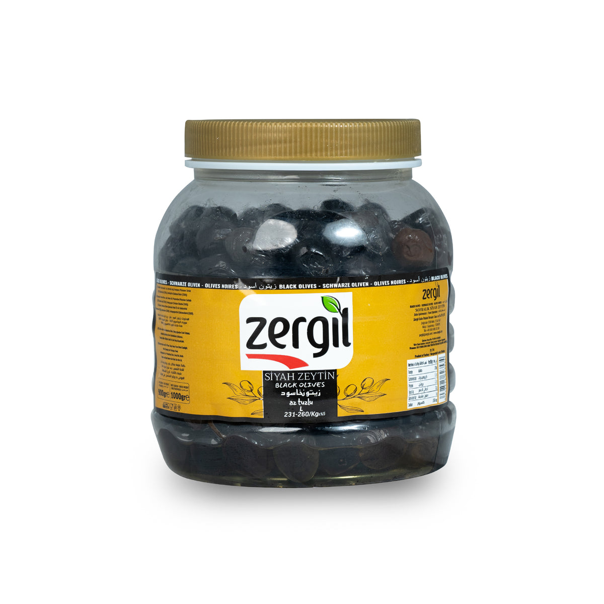 Zergil Less Salty Black Olives L 1000 gr (Az Tuzlu Siyah Zeytin L)